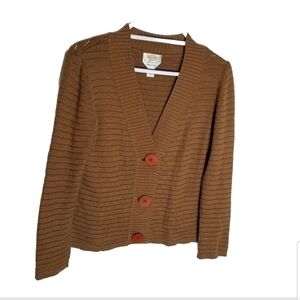 Talbots Petites Cardigan Sweater Women's Medium Brown Long Sleeve Cotton Blend